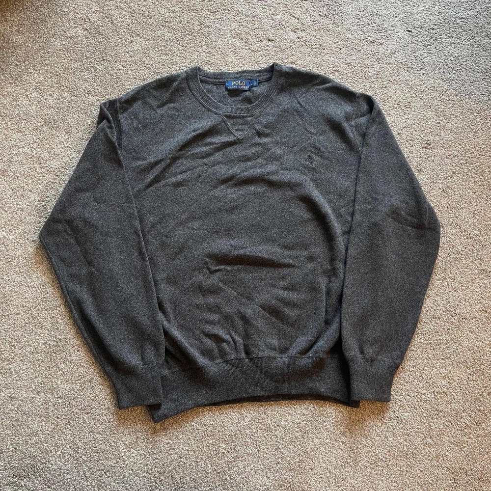 Mens Polo Ralph Lauren Crewneck Sweater Large Grey Excellent Knit Pony Logo